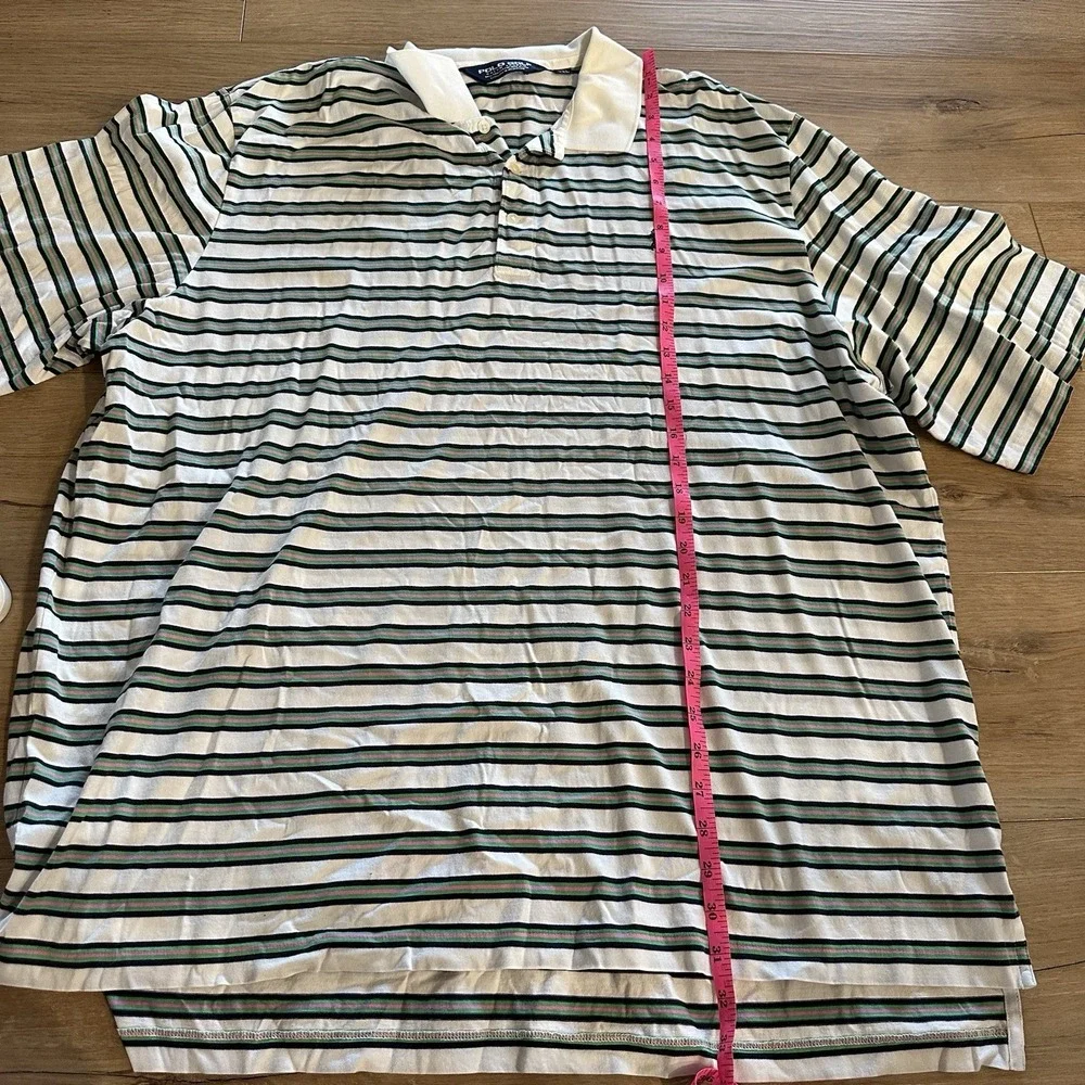 Polo Golf Ralph Lauren Polo Shirt XXL White Green Stripe Cotton Peru YGI‎ U3-53